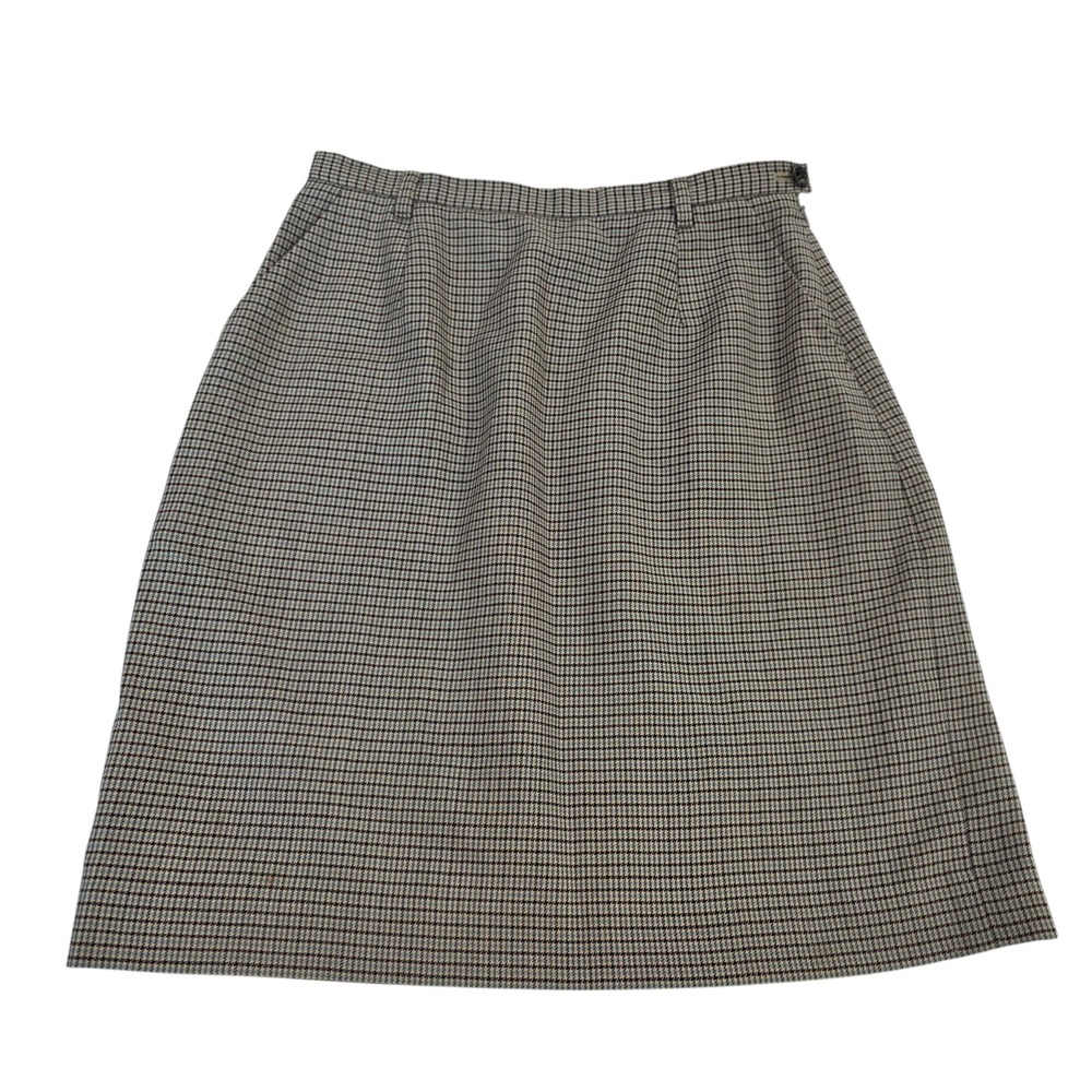 Ann Taylor A Line Skirt Womens Beige 4 Wool Houndstooth Flat Front Lined Pocket‎